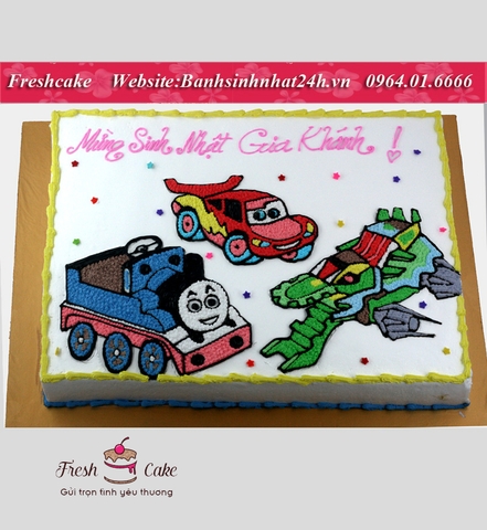 Bánh vẽ đoàn tàu thomas, ô tô Mc Queen và cá sấu gầm thét [MS:1158]