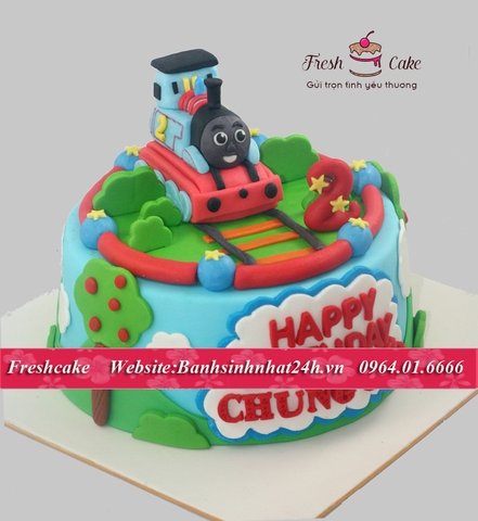 Bánh sinh nhật fondant đoàn tàu Thomas chạy qua rừng [MS:0836]