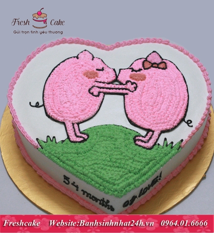 Bánh sinh nhật vẽ đôi tình nhân lợn ủn ỉn [MS:1422]