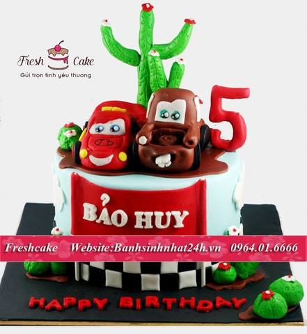 Bánh đường đua ô tô Mc Queen và Mater cars tặng các bé trai đam mê ô tô [MS:0474]
