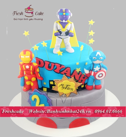 Bánh fondant 2 tầng siêu anh hùng người Sắt, Captain America, và siêu nhân GAO [MS:0838]