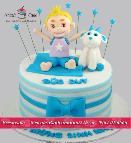 Bánh sinh nhật fondant bé trai tuổi dê thông minh ngồi chơi đùa [MS:0842]
