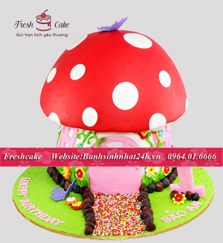Bánh sinh nhật fondant cây nấm đáng yêu [MS:0924]