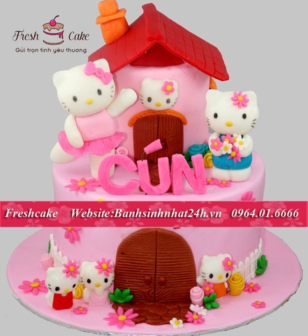 Bánh sinh nhật fondant gia đình Kitty hạnh phúc sum vầy [MS:0750]