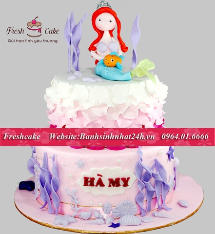 Bánh sinh nhật fondant nàng tiên cá ariel [MS:0752]