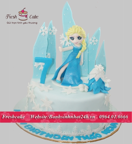 Bánh sinh nhật fondant nữ hoàng băng giá Elsa đi dự hội Frozen [MS:0756]