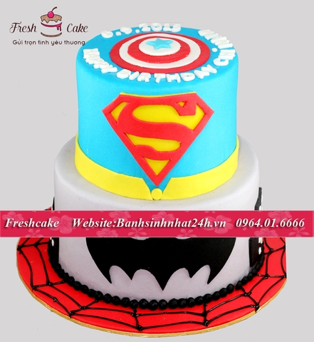 Bánh sinh nhật fondant siêu nhân Captain Americ, người nhện và người dơi [MS:0698]