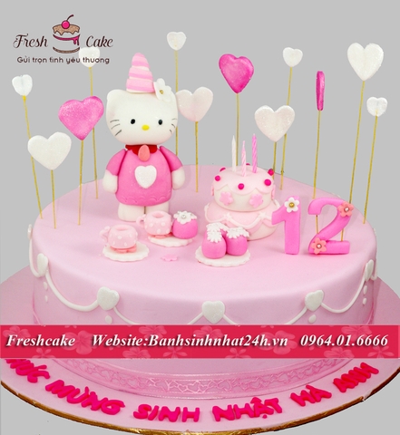 Bánh sinh nhật fondant sinh nhật Kitty [MS:0757]