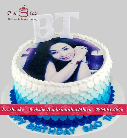 Bánh sinh nhật fondant trang trí tông xanh in ảnh mới lạ [MS:0580]