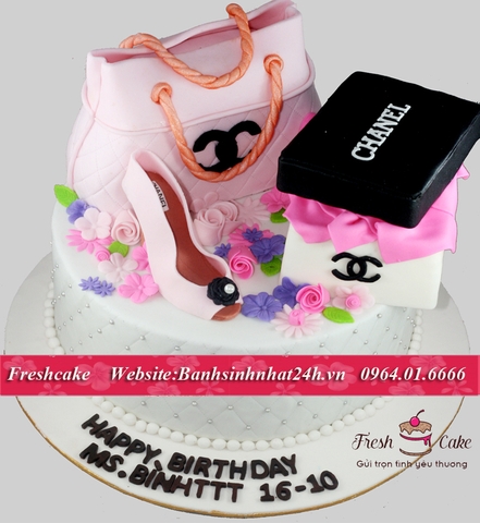 Bánh fondant túi, giầy và hộp quà Chanel sang trọng tặng bạn gái sành điệu [MS:1335]