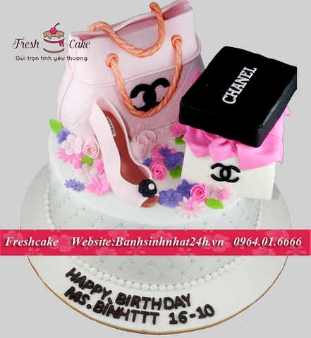 Bánh fondant túi, giầy và hộp quà Chanel sang trọng tặng bạn gái sành điệu [MS:0582]