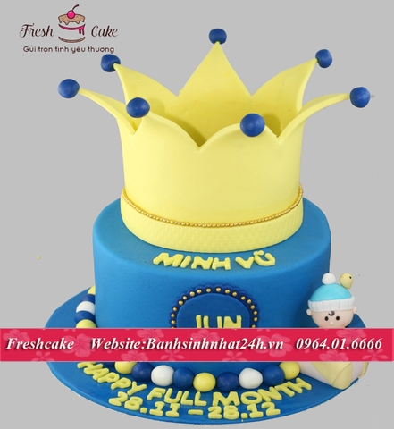 Bánh sinh nhật fondant vương miện vàng tặng các hoàng tử nhỏ [MS:0850]