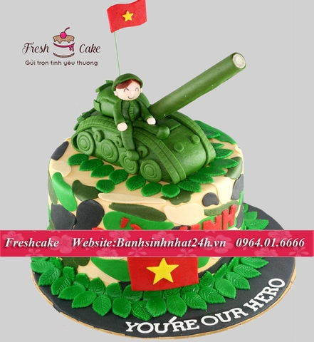 Bánh sinh nhật fondant xe tăng tặng bé [MS:0851]