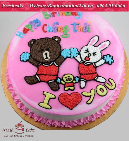 Bánh sinh nhật vẽ gấu Brown thỏ Cony nhẩy cổ động [MS:1425]