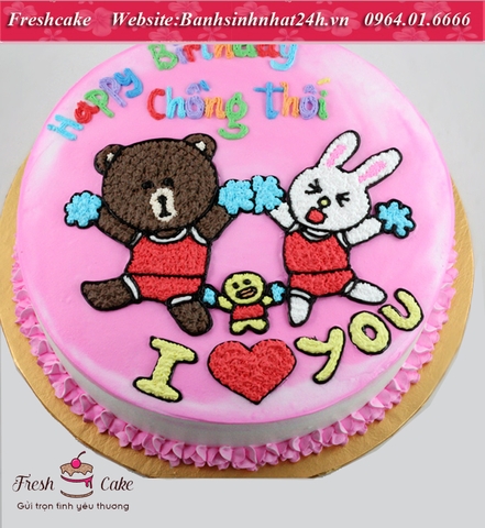 Bánh sinh nhật vẽ gấu Brown thỏ Cony nhẩy cổ động [MS:1202]