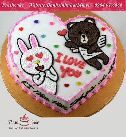Bánh sinh nhật vẽ gấu Brown tỏ tình với thỏ Cony [MS:1426]