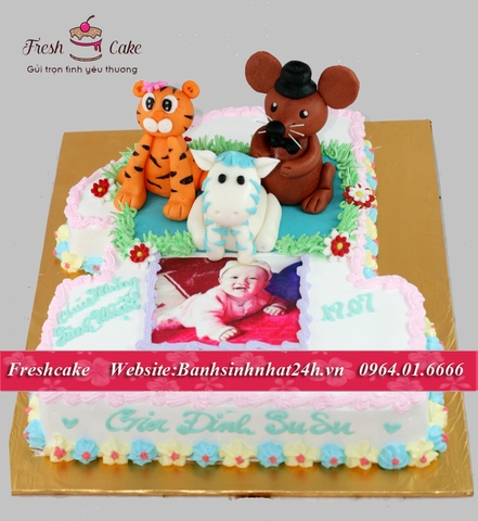 Bánh fondant gia đình chuột, hổ, ngựa mừng sinh nhật [MS:0480]