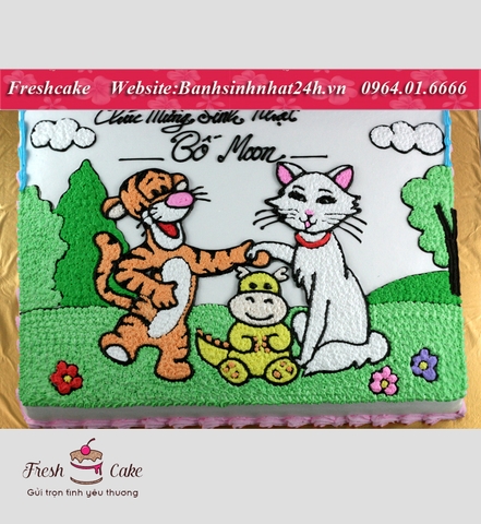 Bánh sinh nhật gia đình hạnh phúc, bố hổ - mẹ mèo - con rồng [MS:1215]