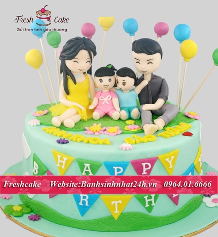 Bánh sinh nhật fondant gia đình hạnh phúc vui sinh nhật [MS:0583]
