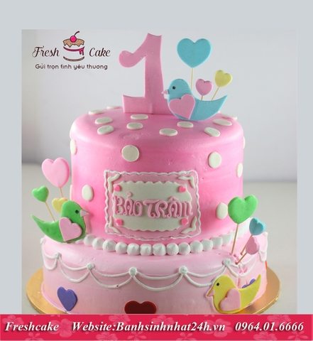 Bánh sinh nhật hai tầng trang trí họa tiết fondant [MS:0926]
