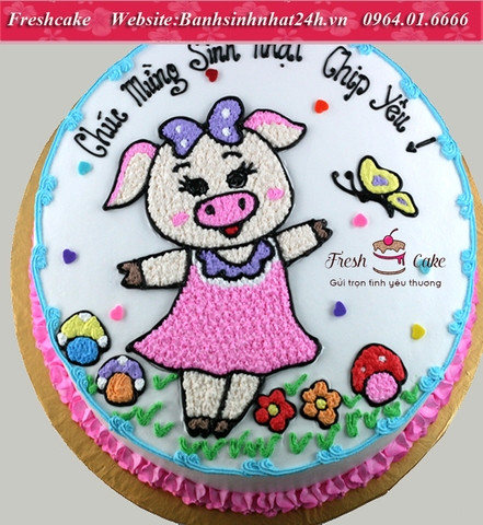 Bánh sinh nhật vẽ heo con xinh xắn [MS:1238]