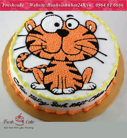 Bánh sinh nhật vẽ hổ con dễ thương mắt to mắt nhỏ [MS:1242]
