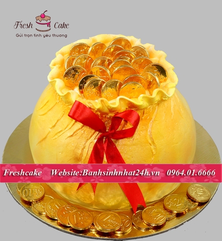 Bánh sinh nhật fondant hũ vàng [MS:1250]