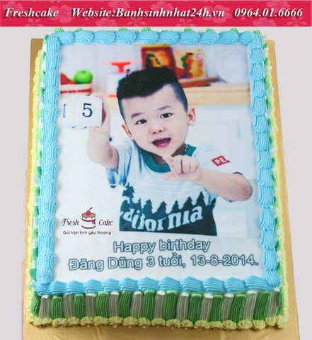 Bánh sinh nhật in ảnh cho bé trang trí theo tông xanh [MS:0868]