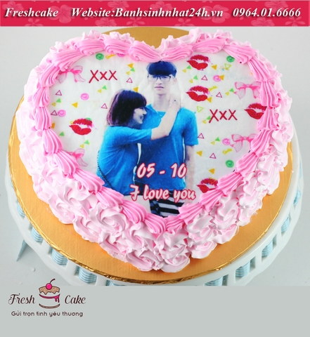 Bánh sinh nhật in ảnh kỷ niệm tình yêu tông màu hồng [MS:0872]