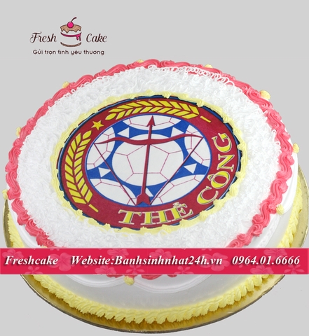 Bánh sinh nhật in ảnh logo trang trí tông trắng đỏ [MS:0807]