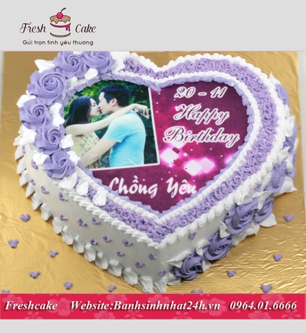 Bánh sinh nhật in ảnh tình yêu lung linh tông trắng tím [MS:0809]