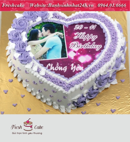 Bánh sinh nhật in ảnh tình yêu lung linh tông trắng tím [MS:0637]