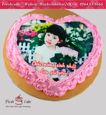 Bánh sinh nhật in ảnh trái tim trang trí viền hoa hồng [MS:0880]