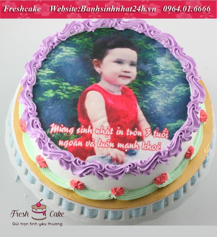 Bánh sinh nhật in ảnh trang trí họa tiết tím xanh [MS:0885]