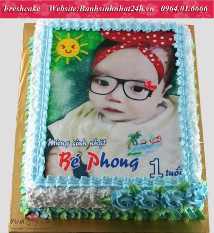 Bánh sinh nhật in ảnh trang trí họa tiết xanh lá trắng [MS:0888]