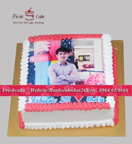 Bánh sinh nhật in ảnh trang trí màu trắng đỏ [MS:0815]