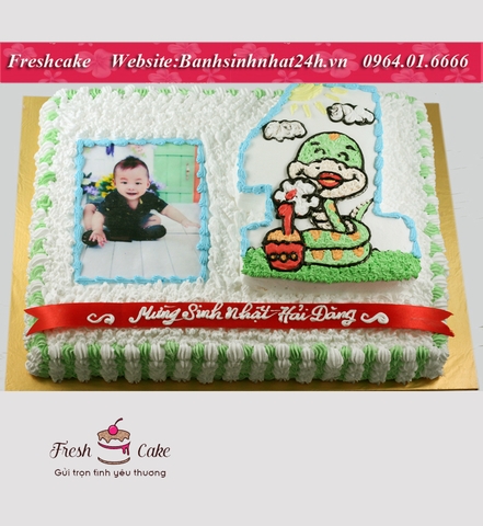 Bánh sinh nhật in ảnh cho bé và vẽ hình rắn mừng sinh nhật [MS:0894]