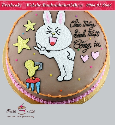Bánh sinh nhật kem Chocolate thỏ Cony pose hình tự sướng [MS:0701]