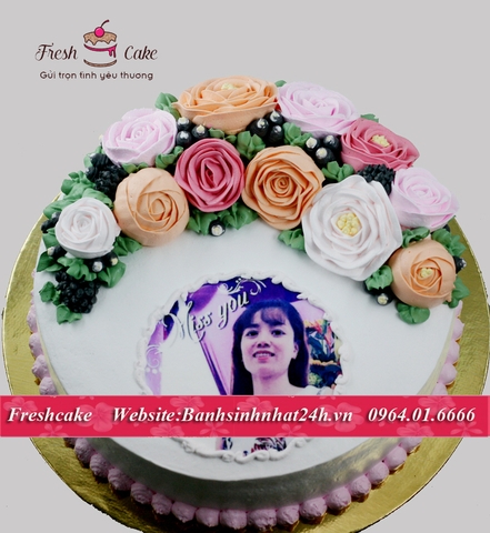 Bánh sinh nhật hoa Hàn Quốc kết hợp in ảnh đẹp [MS:1267]