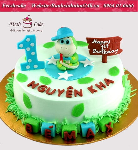 Bánh kem trang trí fondant bé rắn lục ngộ nghĩnh đang yêu [MS:0489]