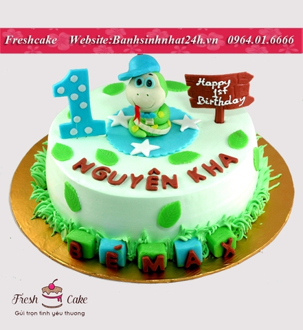 Bánh kem trang trí fondant bé rắn lục ngộ nghĩnh đang yêu [MS:0295]