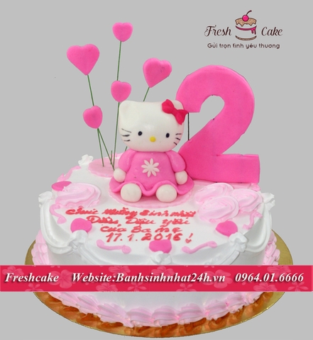 Bánh sinh nhật kem tươi tạo hình nặn hình fondant Kitty đáng yêu [MS:0772]