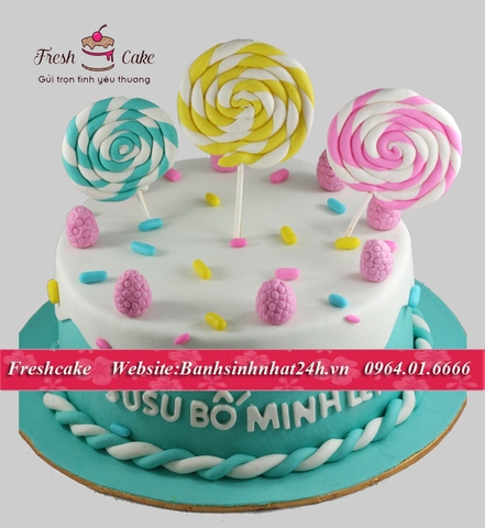 Bánh sinh nhật fondant kẹo mút ngọt ngào [MS:0933]