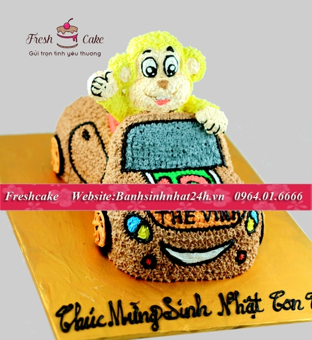 Bánh sinh nhật Khỉ con lái xe bánh xe ô tô mui trần [MS:1274]