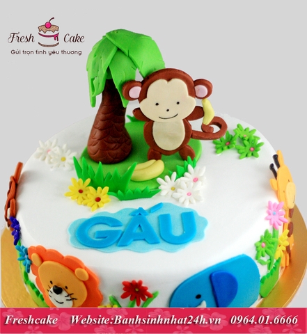 Bánh sinh nhật fondant khỉ con mừng sinh nhật bên các bạn [MS:0491]