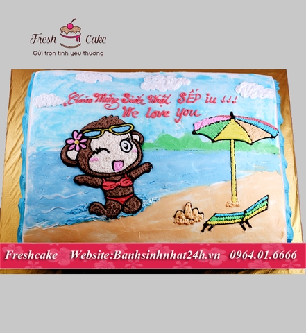 Bánh sinh nhật khỉ mặc Bikini tạo dáng trước biển [MS:1276]