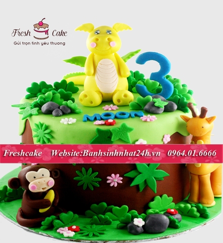 Bánh khu rừng xanh mướt của rồng vàng, khỉ con và hươu cao cổ [MS:0492]