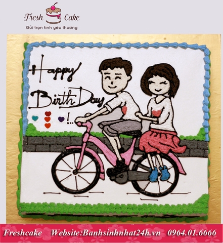 Bánh sinh nhật kỉ niệm tình yêu đi chơi bằng xe đạp [MS:1435]