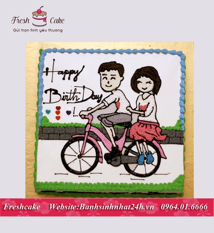 Bánh sinh nhật tình yêu kỷ niệm đi chơi bằng xe đạp bạn gái tóc ngắn [MS:1283]
