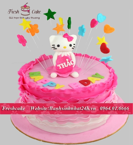 Bánh sinh nhật fondant Kitty cầm biển tên bé yêu [MS:0934]